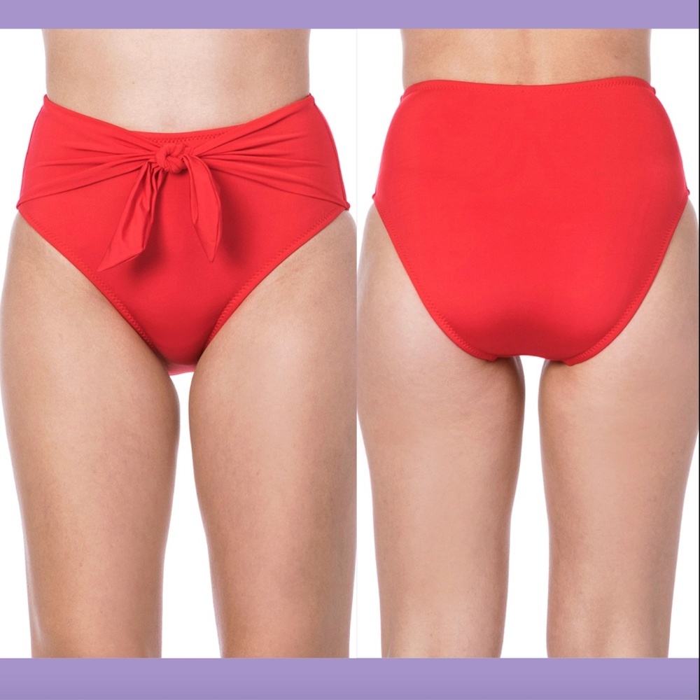 NEW $62 Trina Turk Getaway High Waist Tie Bikini Bottoms [ SZ 8‎ ] Red